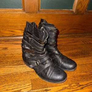 Madden Girl Black Ankle Boots with Buckle Straps